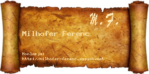 Milhofer Ferenc névjegykártya
